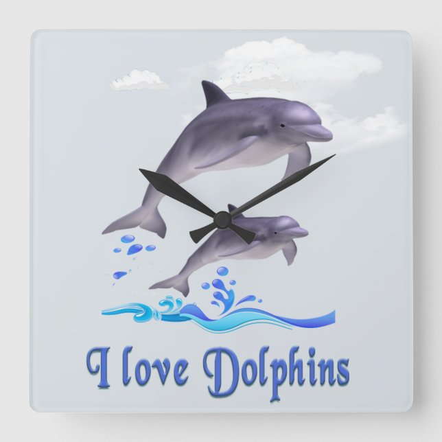 Dolphin Love Square Wall Clock (Front)