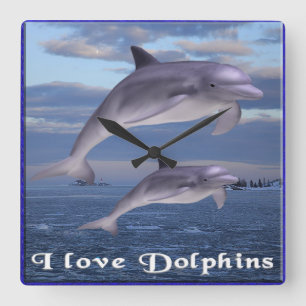 Dolphin Love Square Wall Clock
