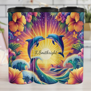 Dolphin Love Sunset Tropical Paradise Thermal Tumbler