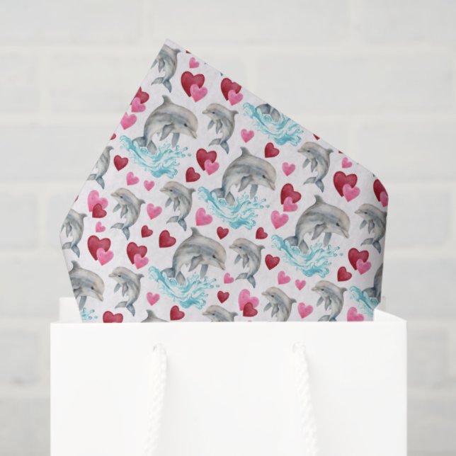 Dolphin Love Valentine's Tissue Paper in White (Gift Bag)