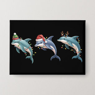 Dolphin Lover Christmas Santa Hat Xmas Button