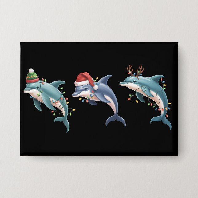 Dolphin Lover Christmas Santa Hat Xmas Button (Front)