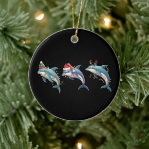 Dolphin Lover Christmas Santa Hat Xmas Ceramic Ornament