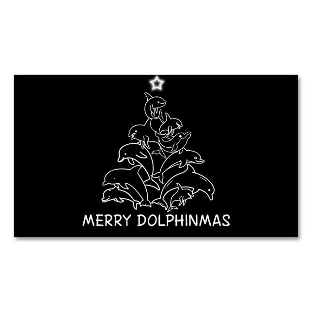 Dolphin Lover Gift| Dolphin Merry Christmas Tree Business Card Magnet (Front)