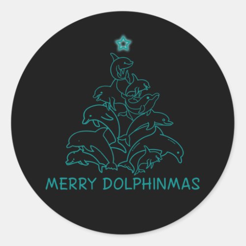 Dolphin Lover Gift Dolphin Merry Christmas Tree Classic Round Sticker