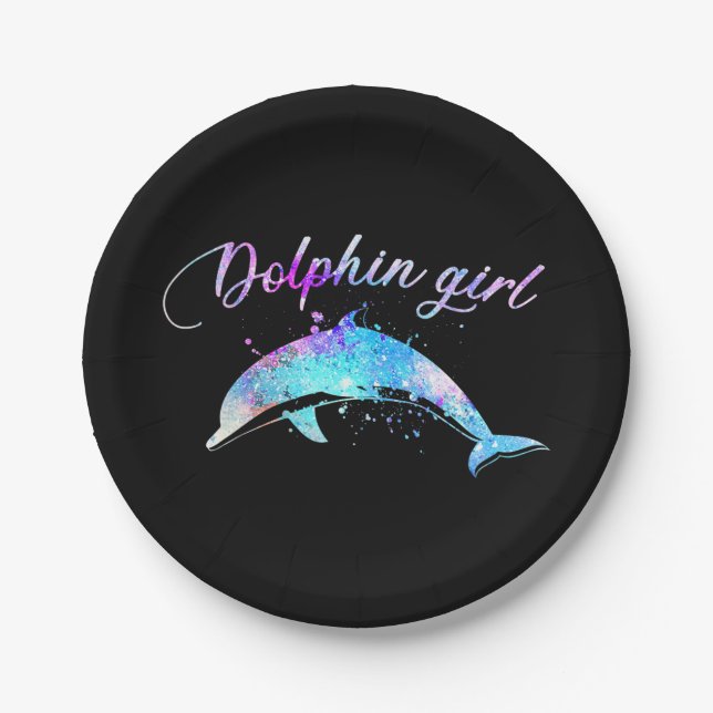 Dolphin Lover Gift| Galaxy Dolphin Girl Paper Plates (Front)