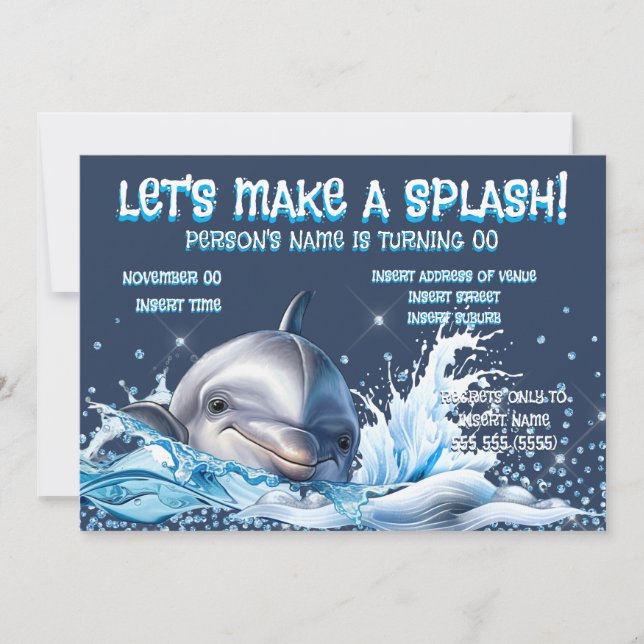 Dolphin Lovers glitter birthday ocean splash Invitation (Front)