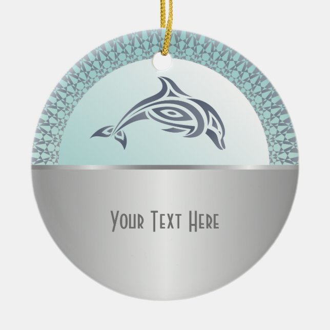 Dolphin Mandala Silver Ceramic Ornament (Front)