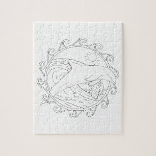 Dolphin Maori Sun Adult Coloring Puzzle