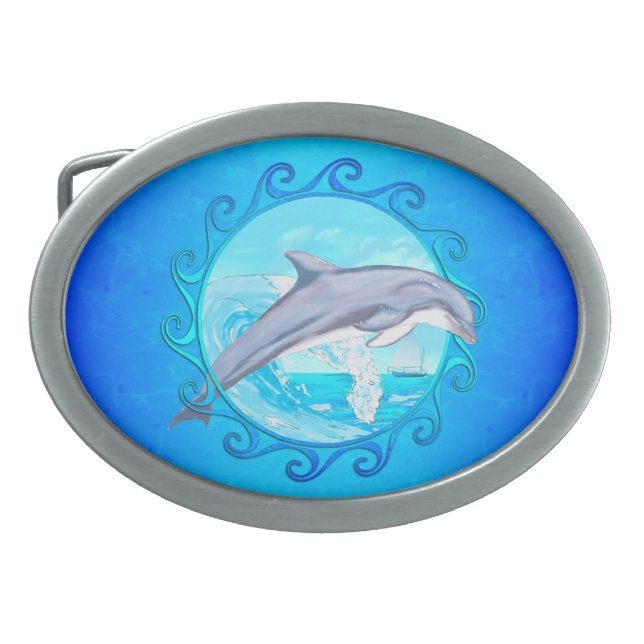 Dolphin Maori Sun Oval Belt Buckle (Front)