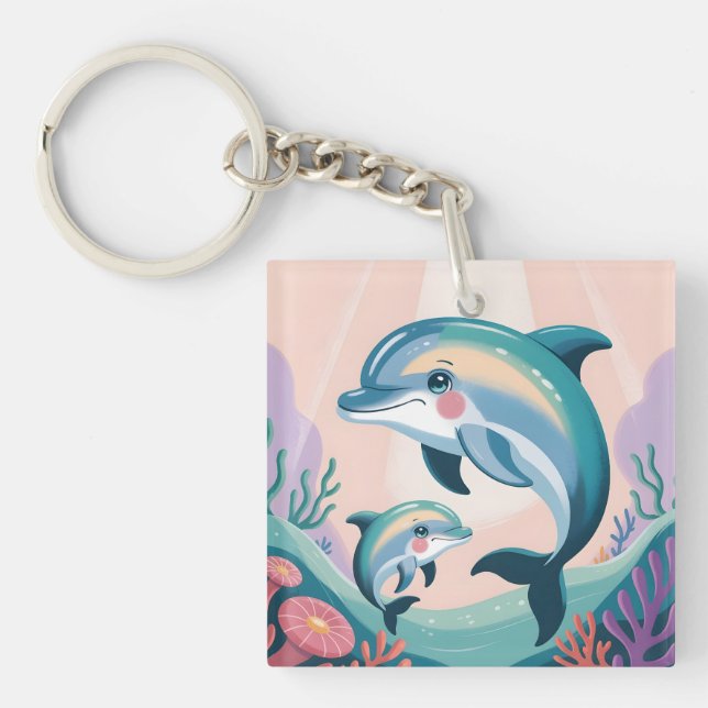 Dolphin Mom and Baby Keychain (Front)