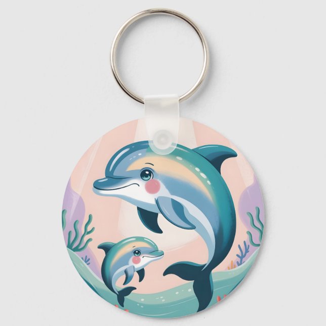 Dolphin Mom and Baby Keychain (Front)