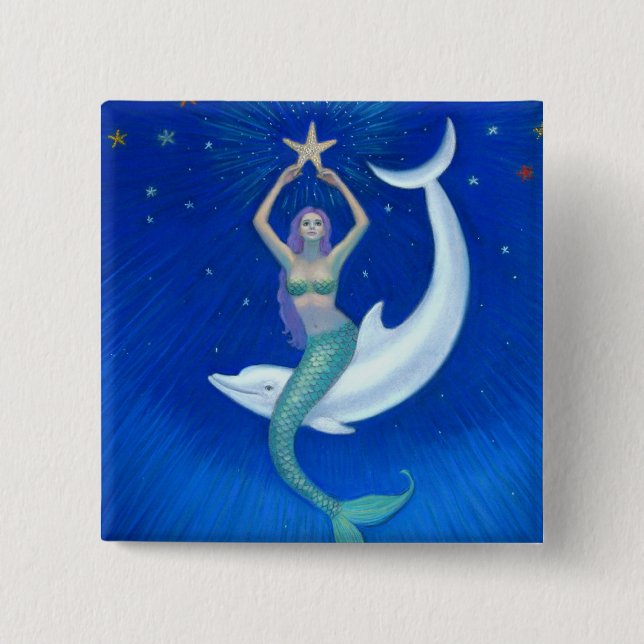Dolphin Moon Mermaid Button (Front)