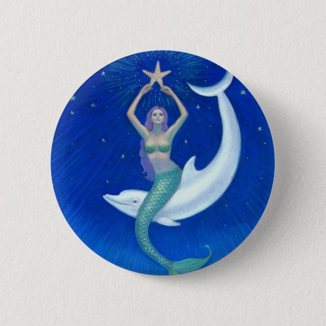 Dolphin Moon Mermaid Button (Front)