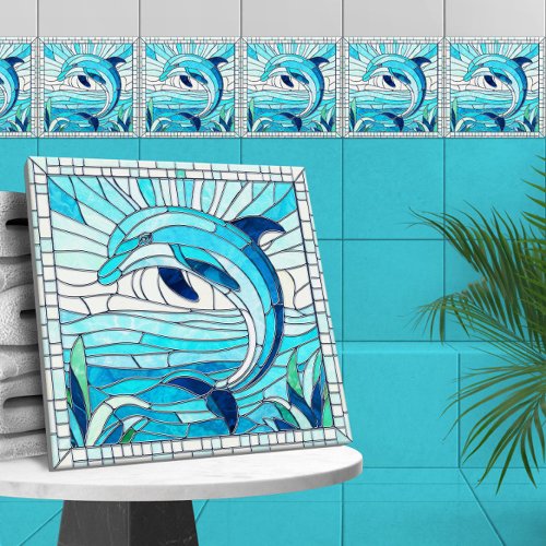 Dolphin Mosaic art _ Azul and Emerald Ceramic Tile