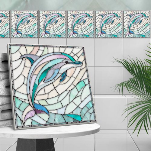 Dolphin Mosaic art _ Gentle Pastels Ceramic Tile