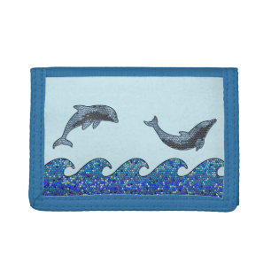 dolphin mosaic tri-fold wallet