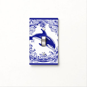 Dolphin Navy Blue and White Sea Ocean Beach House Light Switch Cover