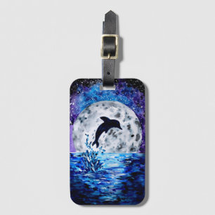 Dolphin Ocean and Moon Luggage Tag