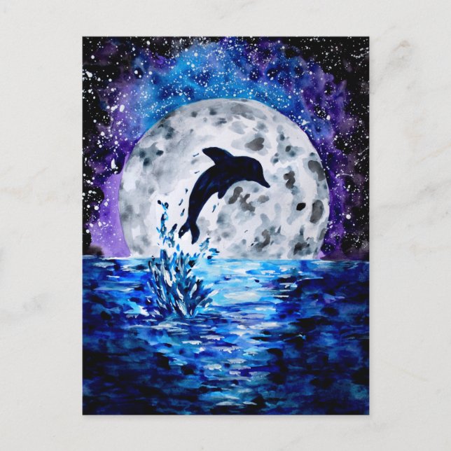 Dolphin Ocean and Moon Postcard (Front)