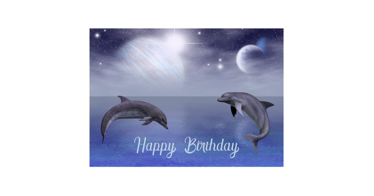 Dolphin Ocean and Night Sky Fantasy Birthday Card | Zazzle