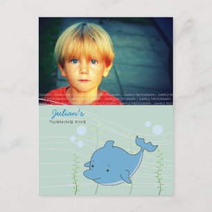 Dolphin Ocean Boys Birthday Party  Invite PostCard