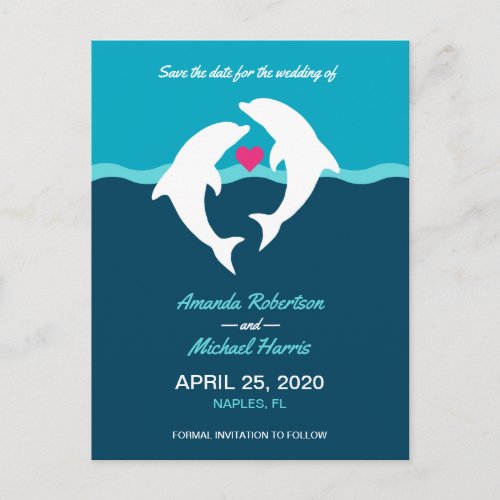 Dolphin Ocean Wedding Save The Date Postcard