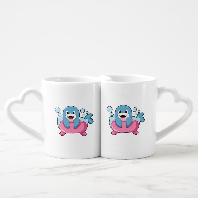 Dolphin on Bathtub Coffee Mug Set (Front Nesting)