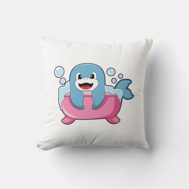 Dolphin on Bathtub Throw Pillow (Front)