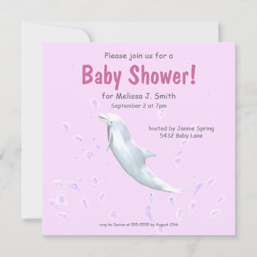 Dolphin on Pink _ Baby Shower Invitation