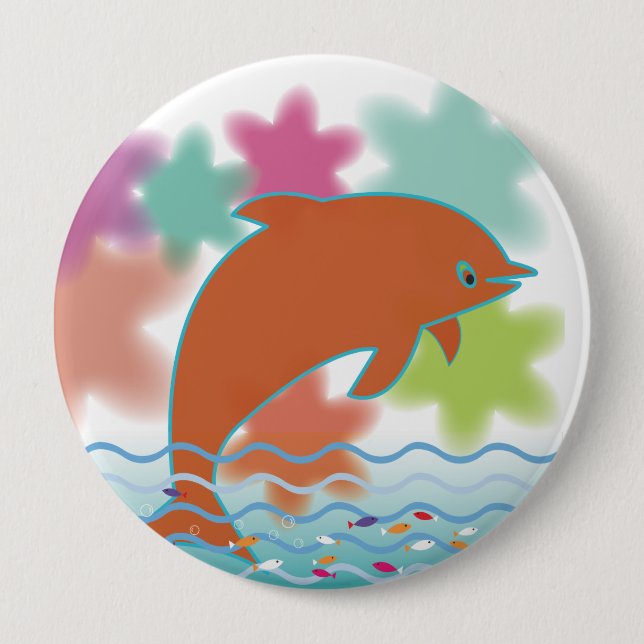 Dolphin on starry sky pinback button (Front)