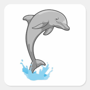 Dolphin over Water Square Sticker