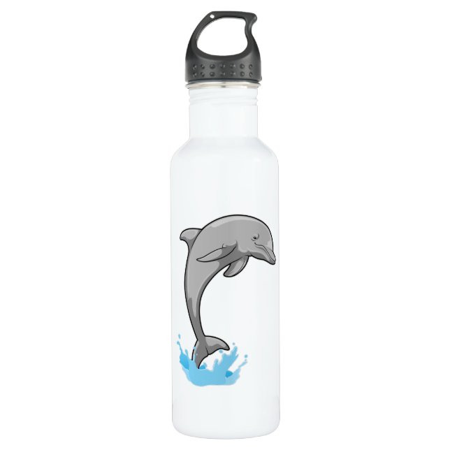 Dolphin over Water Stainless Steel Water Bottle (Front)