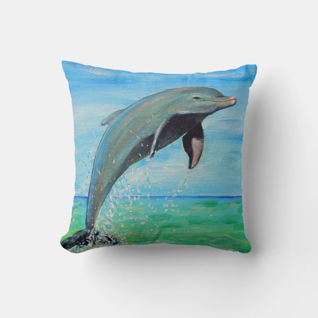 Dolphin Painting Throw Pillow (Front)