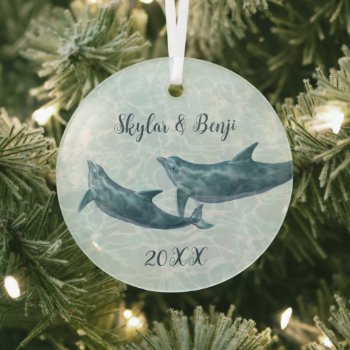 Dolphin Pair First Married Christmas Glass Ornament by holiday_store at Zazzle