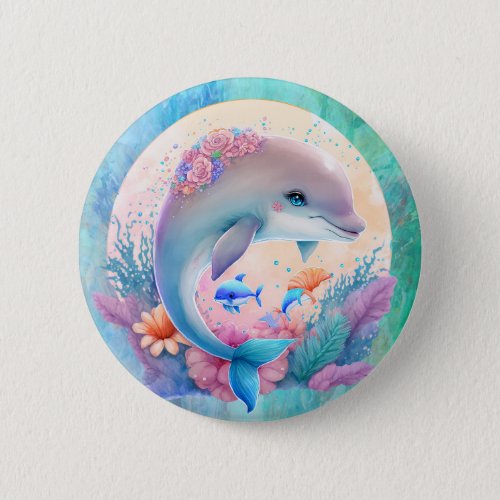 Dolphin Party Plate Button