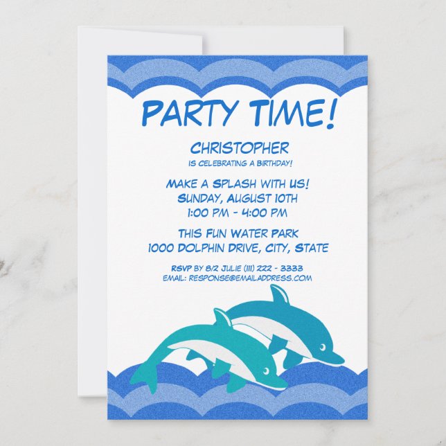 Dolphin Party Time Birthday Invitation (Front)