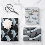 Dolphin Pattern Black Gray Wrapping Paper