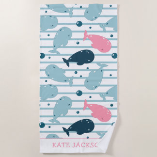 Dolphin pattern  personalized childrens beach towe towel
