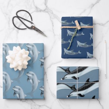 Dolphin Patterns Blue Wrapping Paper by millhill at Zazzle