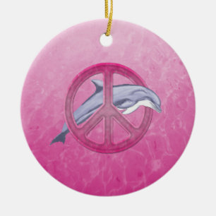 Dolphin Peace Pink Ceramic Ornament