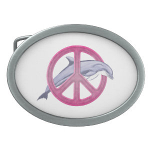 Dolphin Peace Pink Oval Belt Buckle