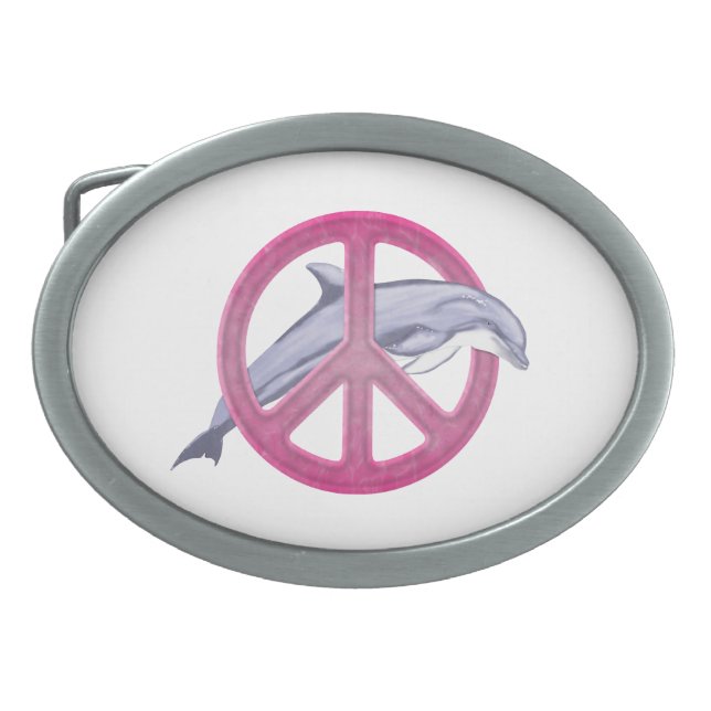 Dolphin Peace Pink Oval Belt Buckle (Front)