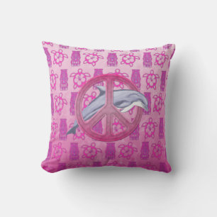 Dolphin Peace Pink Throw Pillow