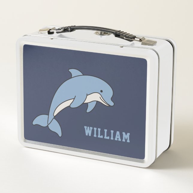 Dolphin Personalized Custom Name Back To School Metal Lunch Box (Back)