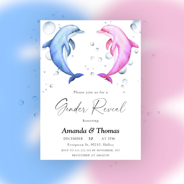 Dolphin pink or blue Gender Reveal Invitation (Creator Uploaded)
