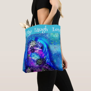 Dolphin Play Laugh Love Whimsical Painting Art Tote Bag