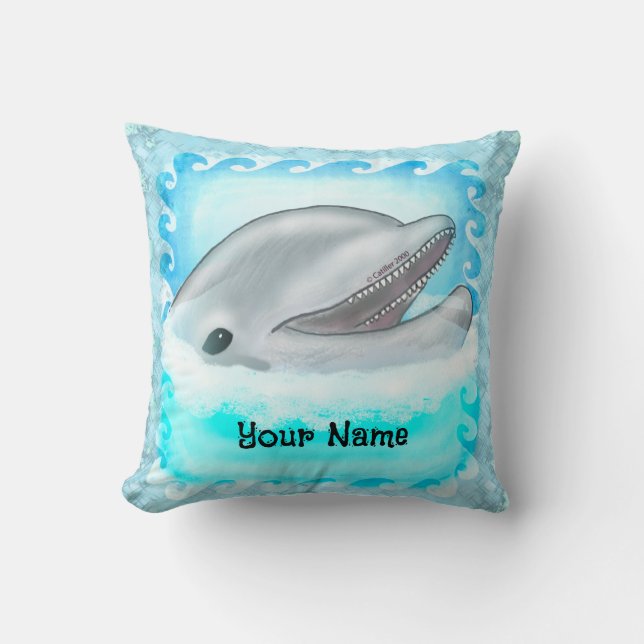 Dolphin Play Throw Pillow (Front)