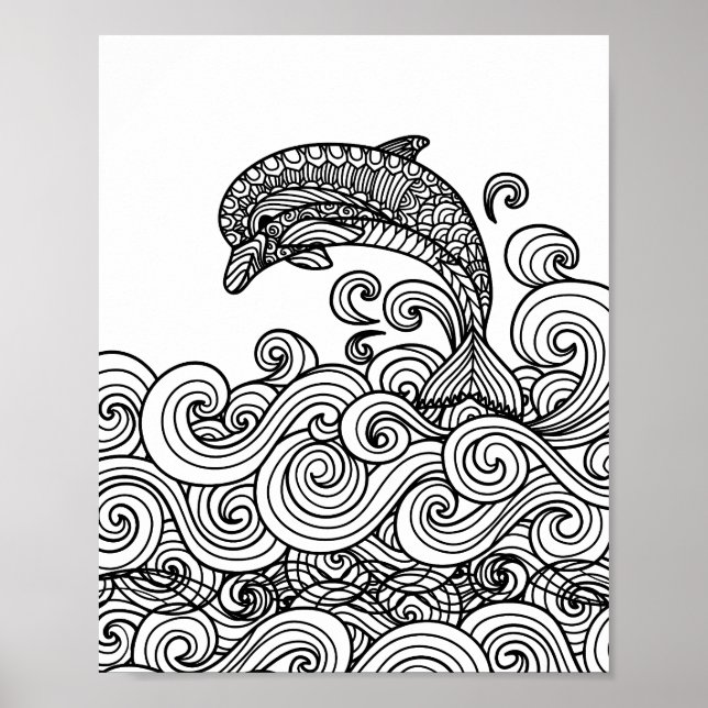 Dolphin Playing - Color Your Own Art Poster (Front)