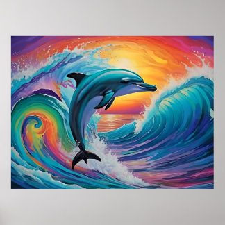 Dolphin Plays in the Psychedelic Seas Poster